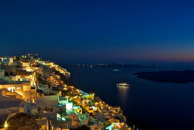 Santorini at Night Ecard 
